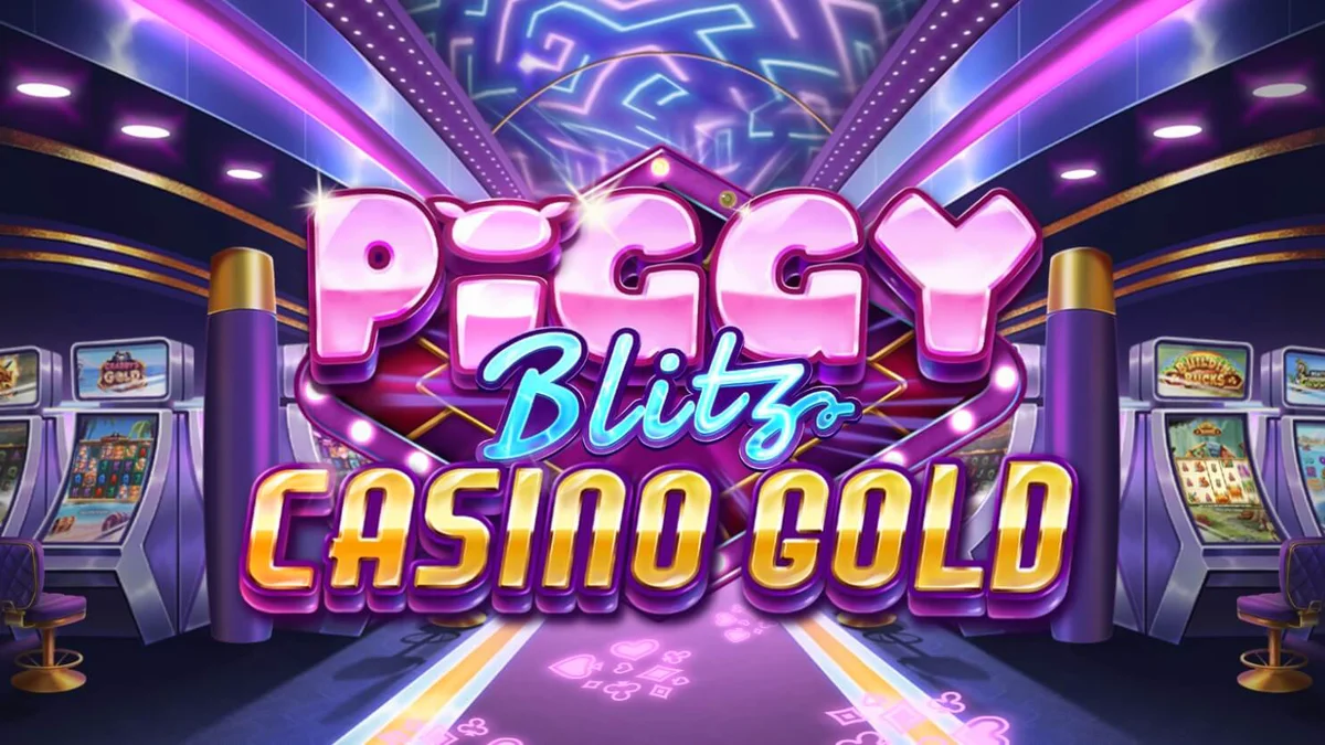 Visual neon mewah dari slot Piggy Blitz Casino Gold dengan nuansa kasino gelap