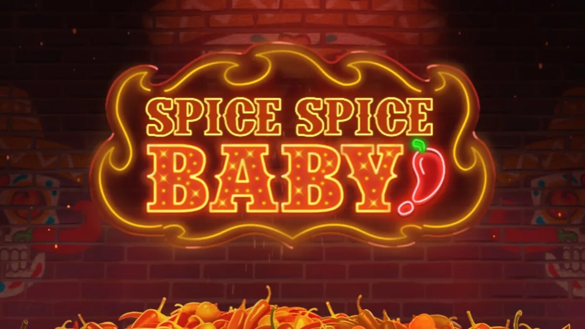 Tampilan antarmuka mobile game slot Spice Spice Baby! dengan tema cabai yang berapi-api.