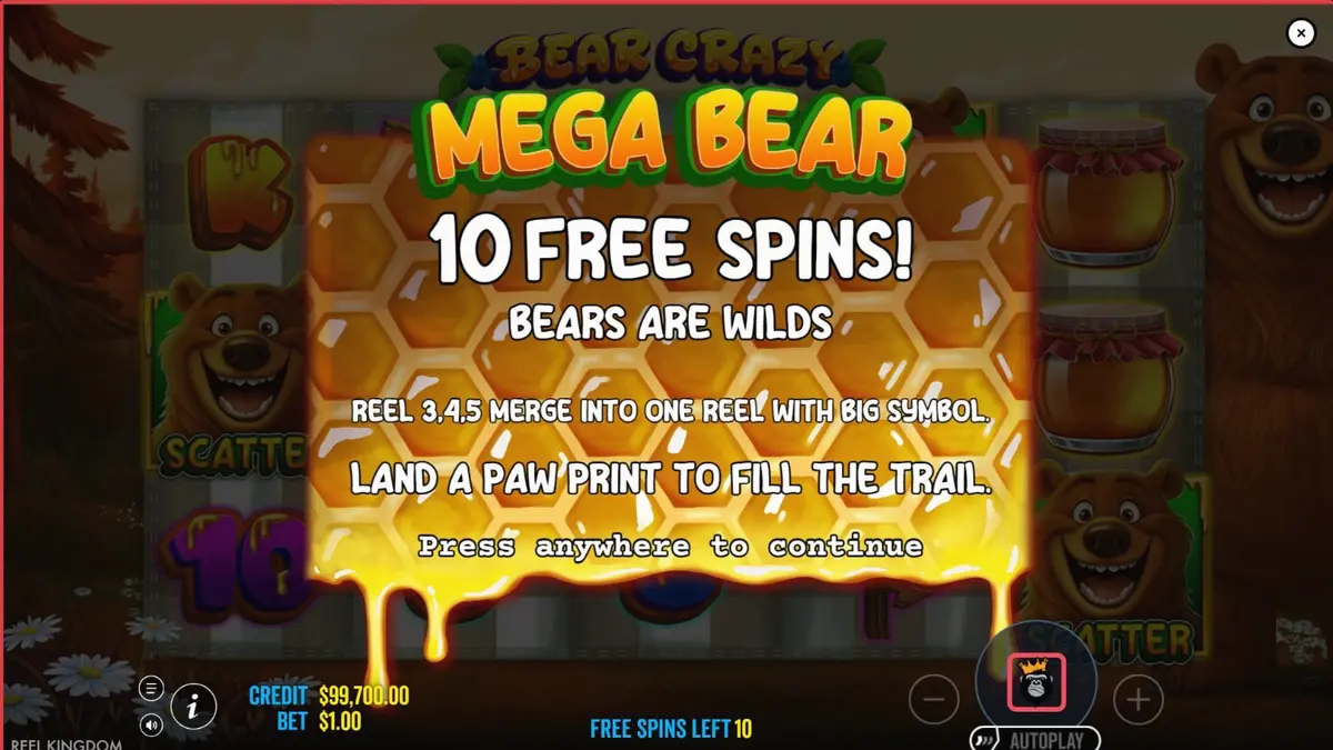 Pemandangan hutan yang ceria dengan simbol bertema piknik di slot Bear Crazy